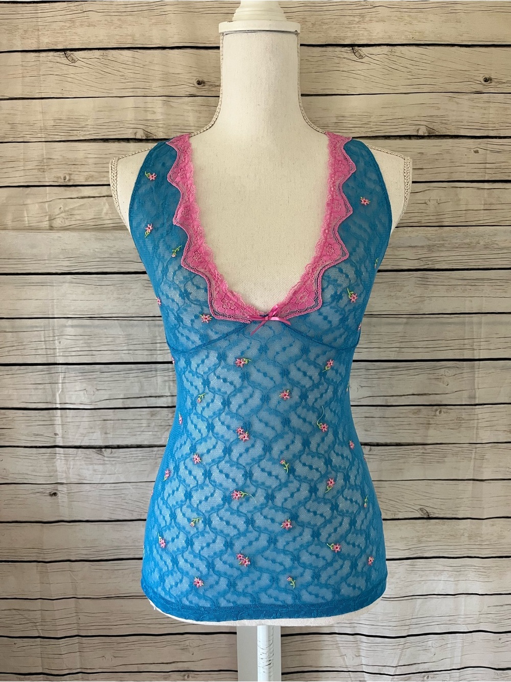 Vintage Victoria’s Secret Blue And Pink Lace Top